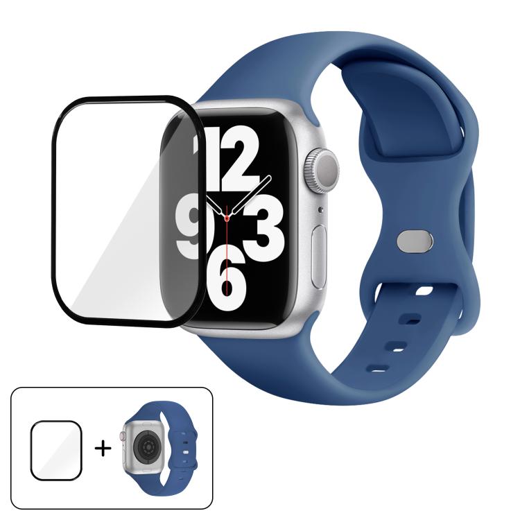 Butterfly Buckle Silicone Watch Band with 3D Curved Film, For Apple Watch Series 40mm, For Apple Watch Ultra 2 / 1 49mm, For Apple Watch Series 45mm