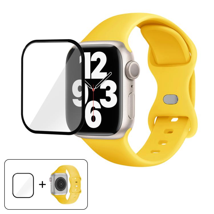 Butterfly Buckle Silicone Watch Band with 3D Curved Film, For Apple Watch Series 40mm, For Apple Watch Ultra 2 / 1 49mm, For Apple Watch Series 45mm