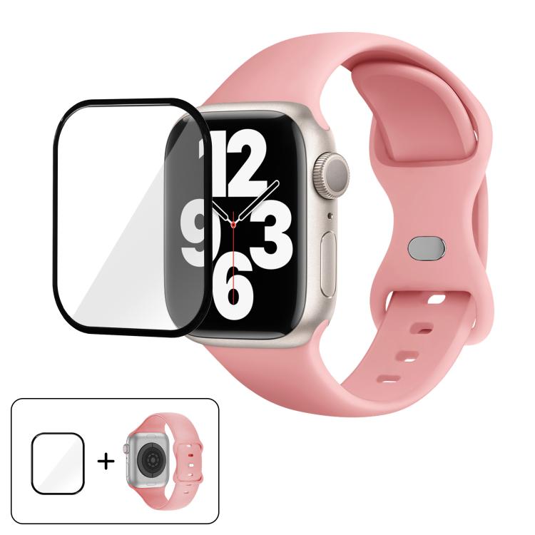 Butterfly Buckle Silicone Watch Band with 3D Curved Film, For Apple Watch Series 40mm, For Apple Watch Ultra 2 / 1 49mm, For Apple Watch Series 45mm