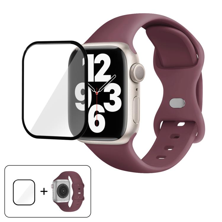 Butterfly Buckle Silicone Watch Band with 3D Curved Film, For Apple Watch Series 40mm, For Apple Watch Ultra 2 / 1 49mm, For Apple Watch Series 45mm
