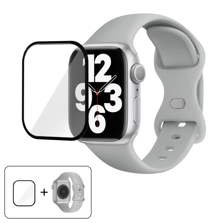 Butterfly Buckle Silicone Watch Band with 3D Curved Film, For Apple Watch Series 40mm, For Apple Watch Ultra 2 / 1 49mm, For Apple Watch Series 45mm
