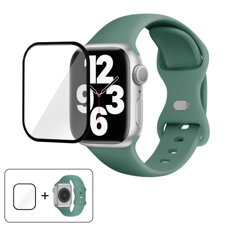 Butterfly Buckle Silicone Watch Band with 3D Curved Film, For Apple Watch Series 41mm, For Apple Watch Series 38mm, For Apple Watch Series 42mm