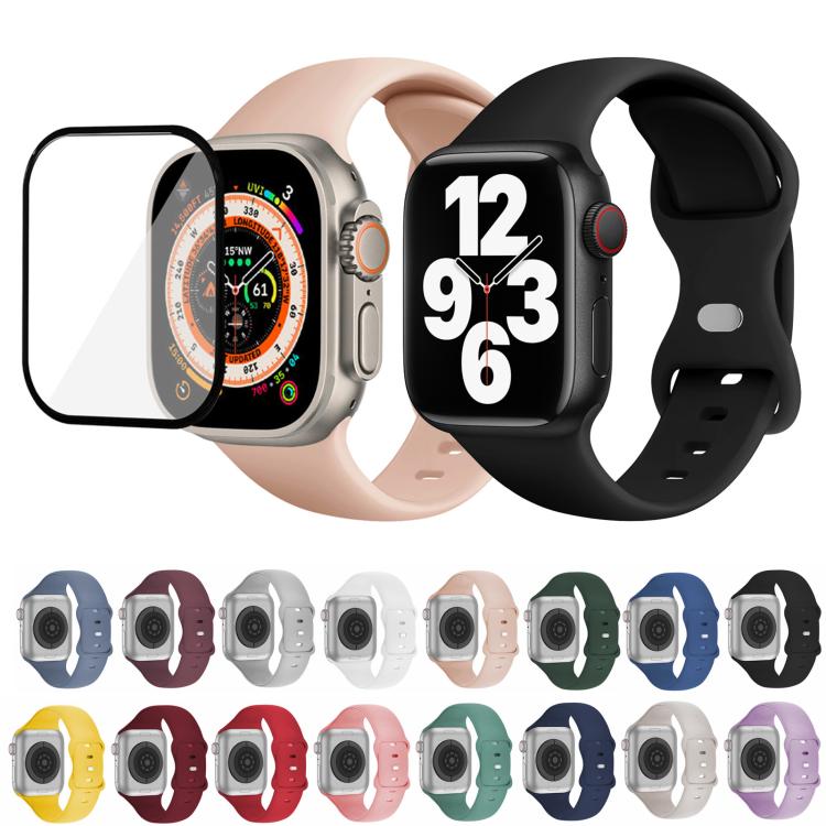 Silikon-Uhrenarmband mit Schmetterlingsverschluss und 3D-gebogener Folie, für Apple Watch Series 10 (46 mm), Apple Watch Series 10 (42 mm) und Apple Watch Series 10 (44 mm)