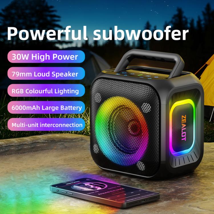Zealot PT01 30W Portable Outdoor IPX6 RGB Stereo Bluetooth Speaker, PT01