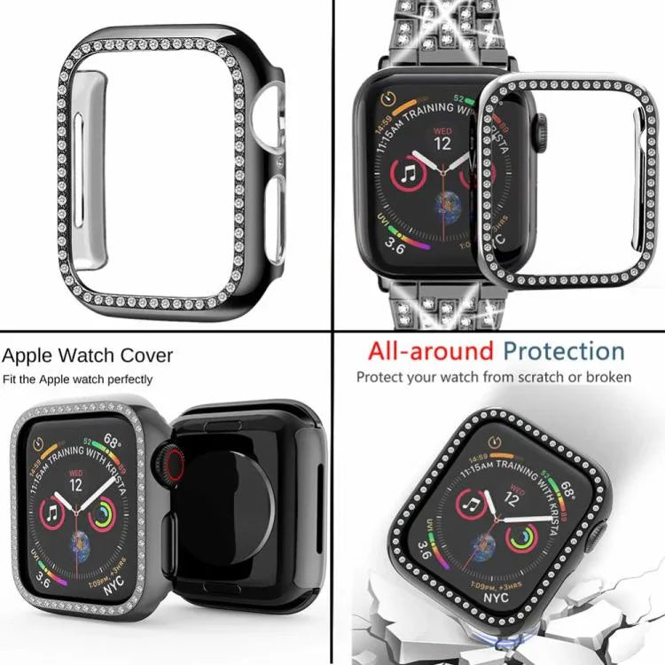 سوار ساعة معدني مجوهرات ماسية متلألئة من xDfind مع غطاء، لسلسلة Apple Watch 10 مقاس 46مم، لسلسلة Apple Watch 10 مقاس 42مم، لسلسلة Apple Watch مقاس 44مم، لسلسلة Apple Watch مقاس 40مم، لـ Apple Watch Ultra 2 / 1 مقاس 49مم، لسلسلة Apple Watch مقاس 45مم