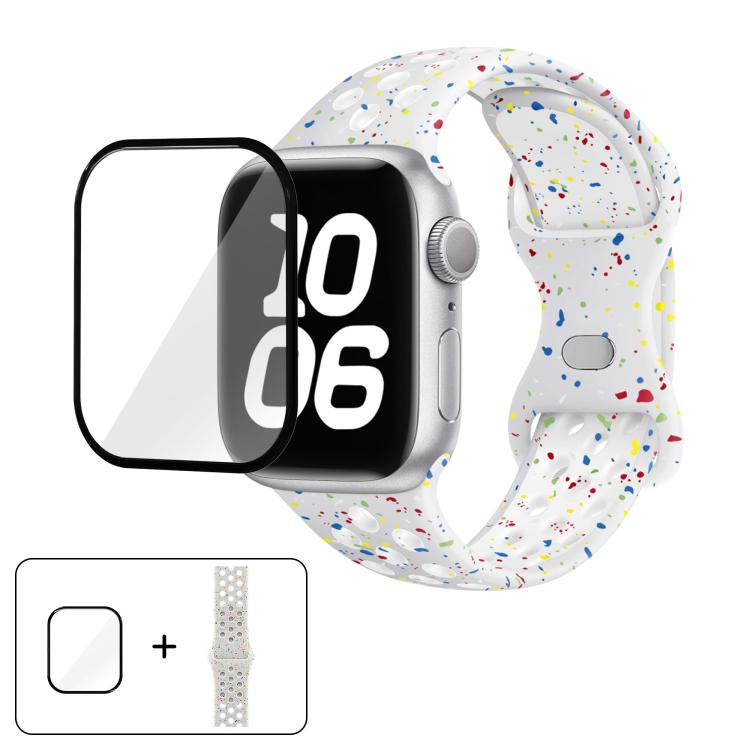 Butterfly Buckle Color Dot Silicone Watch Band with 3D Curved Film, For Apple Watch Series 10 46mm, For Apple Watch Series 10 42mm, For Apple Watch Series 44mm, For Apple Watch Series 40mm, For Apple Watch Ultra 2 / 1 49mm, For Apple Watch Series 45mm ...