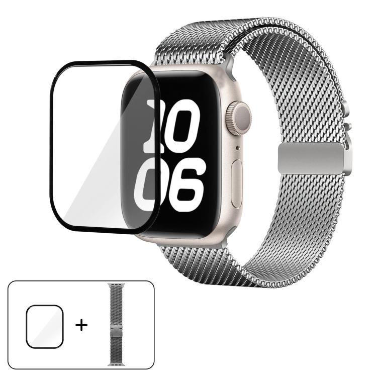 Umbrella Buckle Milanese Stainless Steel Watch Band with 3D Curved Film, For Apple Watch Series 10 46mm, For Apple Watch Series 10 42mm, For Apple Watch Series 44mm, For Apple Watch Series 40mm, For Apple Watch Ultra 2 / 1 49mm                         ...