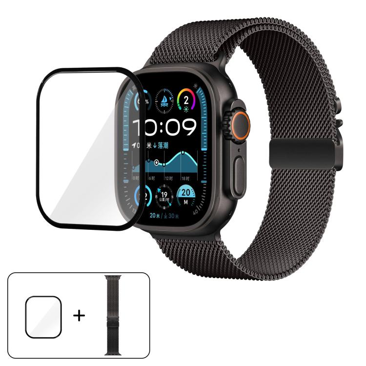 Umbrella Buckle Milanese Stainless Steel Watch Band with 3D Curved Film, For Apple Watch Series 10 46mm, For Apple Watch Series 10 42mm, For Apple Watch Series 44mm, For Apple Watch Series 40mm, For Apple Watch Ultra 2 / 1 49mm                         ...