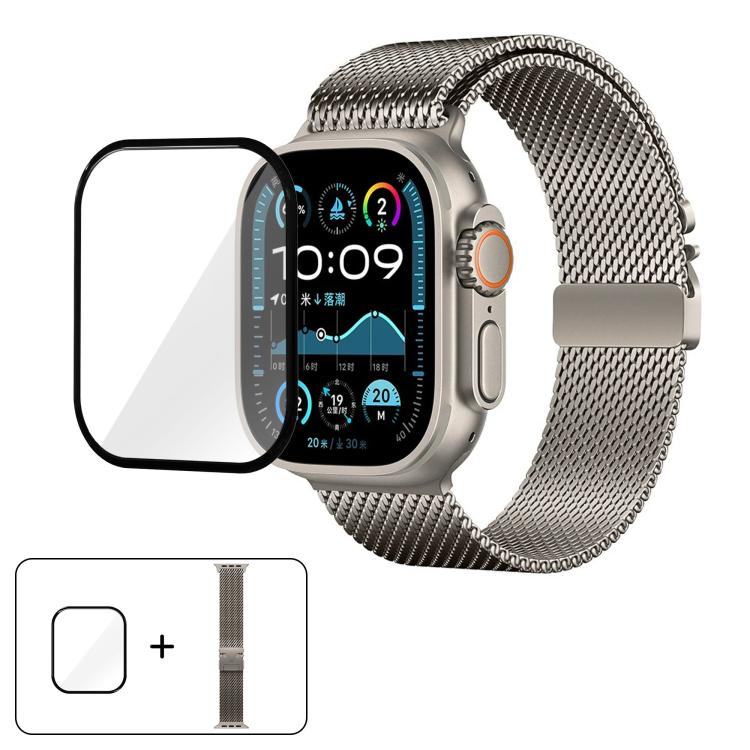 Umbrella Buckle Milanese Stainless Steel Watch Band with 3D Curved Film, For Apple Watch Series 10 46mm, For Apple Watch Series 10 42mm, For Apple Watch Series 44mm, For Apple Watch Series 40mm, For Apple Watch Ultra 2 / 1 49mm                         ...