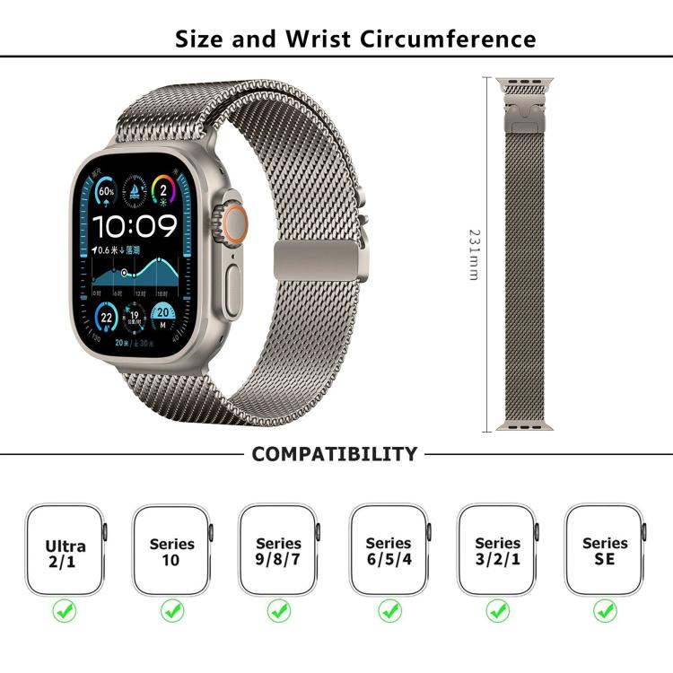 Umbrella Buckle Milanese Stainless Steel Watch Band with 3D Curved Film, For Apple Watch Series 10 46mm, For Apple Watch Series 10 42mm, For Apple Watch Series 44mm, For Apple Watch Series 40mm, For Apple Watch Ultra 2 / 1 49mm                         ...