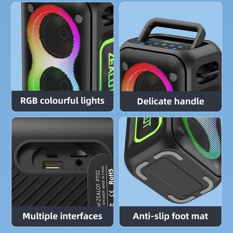 مكبر صوت بلوتوث محمول خارجي RGB ملون ستيريو Zealot PT02 بقوة 60 واط
