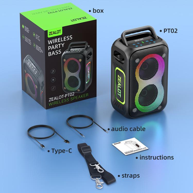 مكبر صوت بلوتوث محمول خارجي RGB ملون ستيريو Zealot PT02 بقوة 60 واط