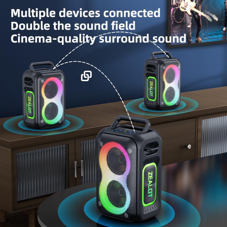 مكبر صوت بلوتوث محمول خارجي RGB ملون ستيريو Zealot PT02 بقوة 60 واط