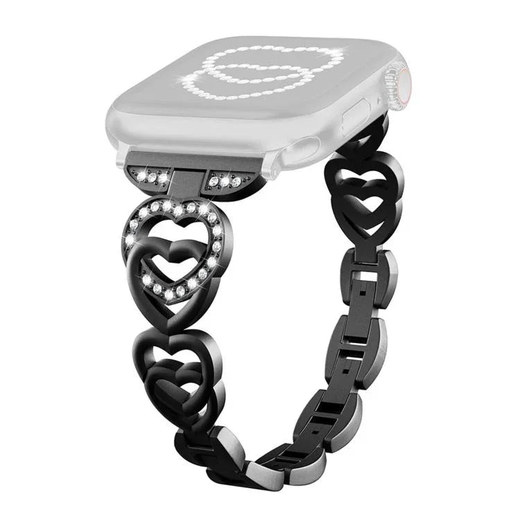 سوار ساعة معدني ماسي بتصميم القلب المزدوج من xDfind، لسلسلة Apple Watch مقاسات 42 / 44 / 45 / 46 / 49مم، لسلسلة Apple Watch مقاسات 38 / 40 / 41 / S10 42مم