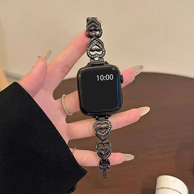 سوار ساعة معدني ماسي بتصميم القلب المزدوج من xDfind، لسلسلة Apple Watch مقاسات 42 / 44 / 45 / 46 / 49مم، لسلسلة Apple Watch مقاسات 38 / 40 / 41 / S10 42مم