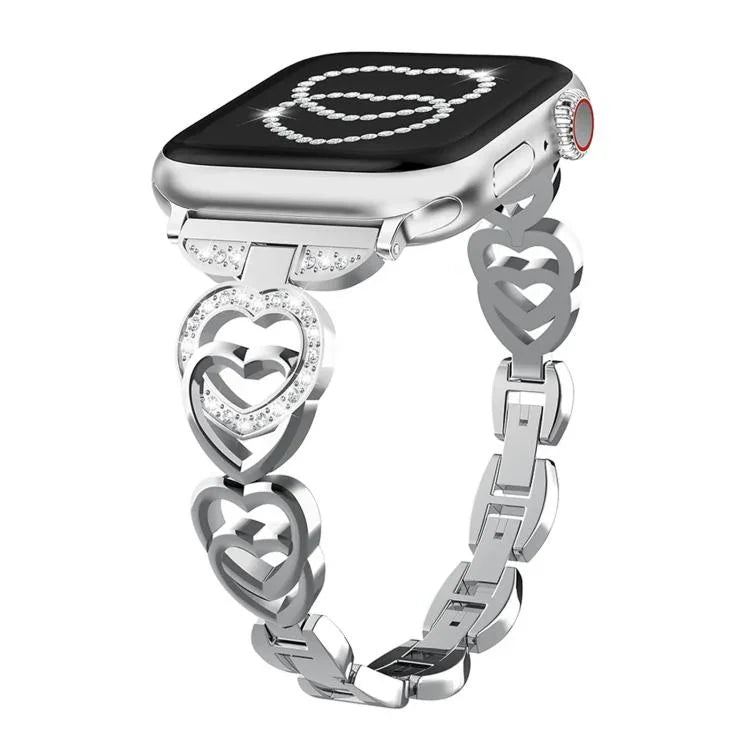 سوار ساعة معدني ماسي بتصميم القلب المزدوج من xDfind، لسلسلة Apple Watch مقاسات 42 / 44 / 45 / 46 / 49مم، لسلسلة Apple Watch مقاسات 38 / 40 / 41 / S10 42مم