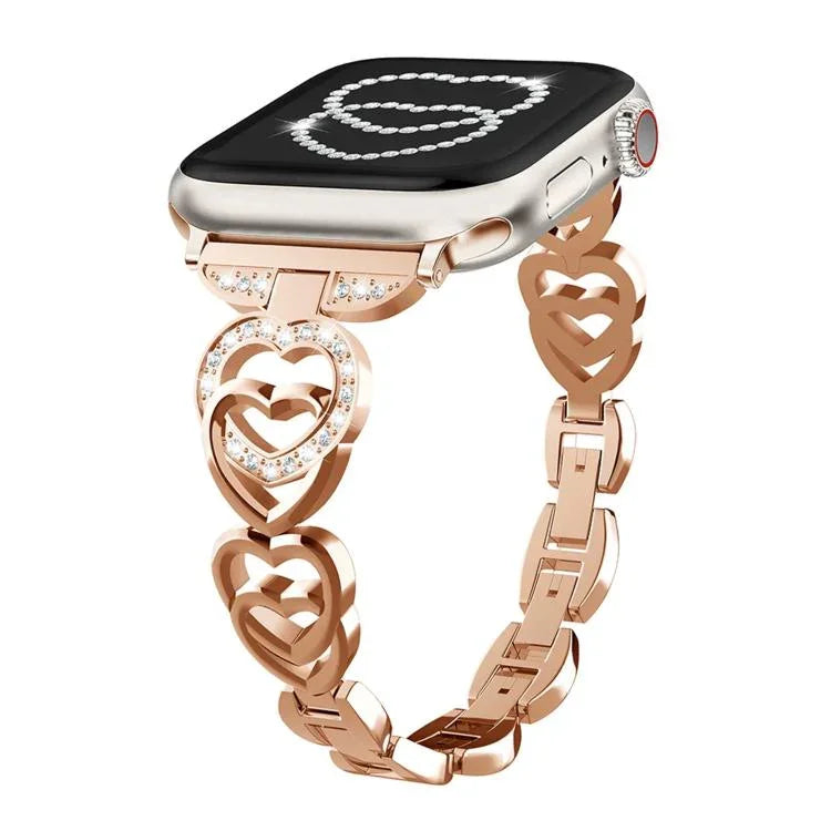 سوار ساعة معدني ماسي بتصميم القلب المزدوج من xDfind، لسلسلة Apple Watch مقاسات 42 / 44 / 45 / 46 / 49مم، لسلسلة Apple Watch مقاسات 38 / 40 / 41 / S10 42مم
