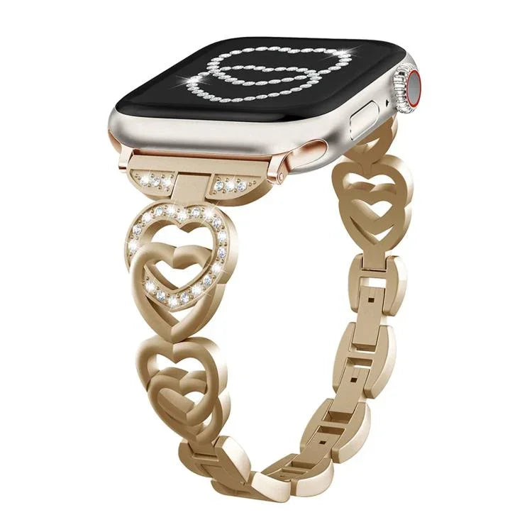 سوار ساعة معدني ماسي بتصميم القلب المزدوج من xDfind، لسلسلة Apple Watch مقاسات 42 / 44 / 45 / 46 / 49مم، لسلسلة Apple Watch مقاسات 38 / 40 / 41 / S10 42مم