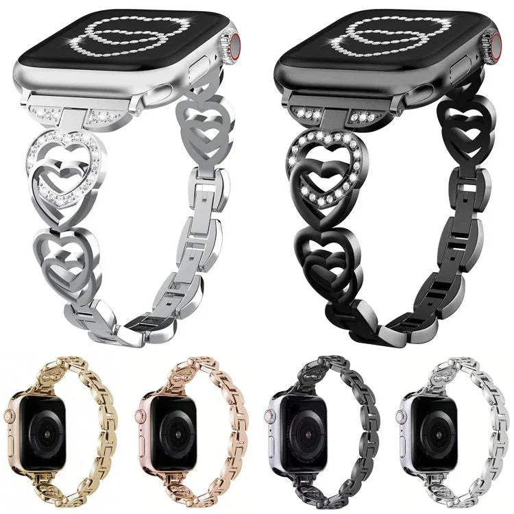 سوار ساعة معدني ماسي بتصميم القلب المزدوج من xDfind، لسلسلة Apple Watch مقاسات 42 / 44 / 45 / 46 / 49مم، لسلسلة Apple Watch مقاسات 38 / 40 / 41 / S10 42مم