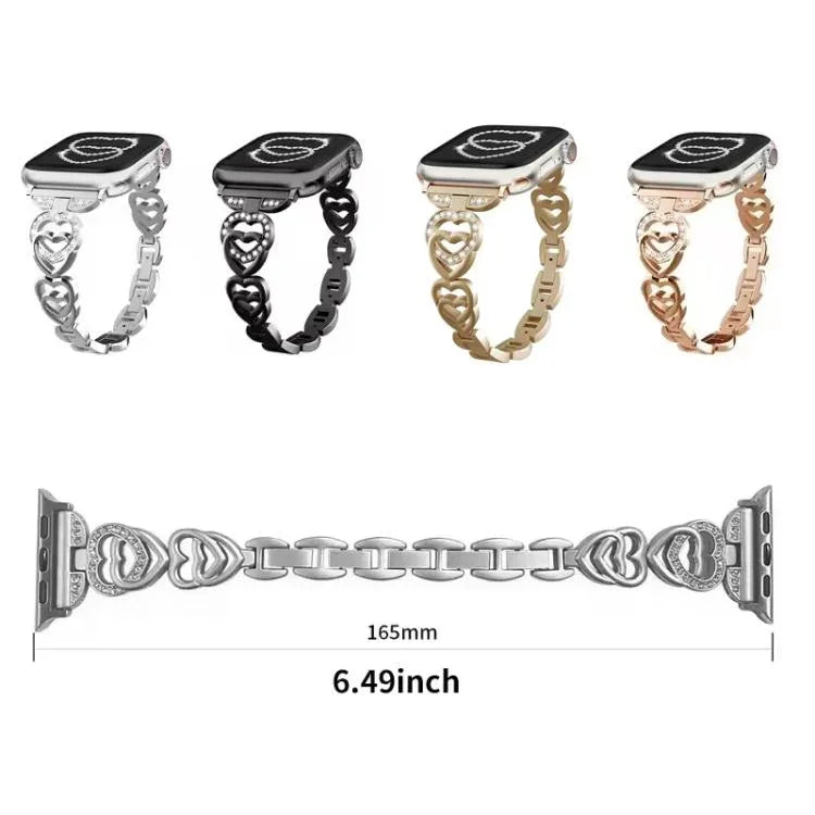 سوار ساعة معدني ماسي بتصميم القلب المزدوج من xDfind، لسلسلة Apple Watch مقاسات 42 / 44 / 45 / 46 / 49مم، لسلسلة Apple Watch مقاسات 38 / 40 / 41 / S10 42مم