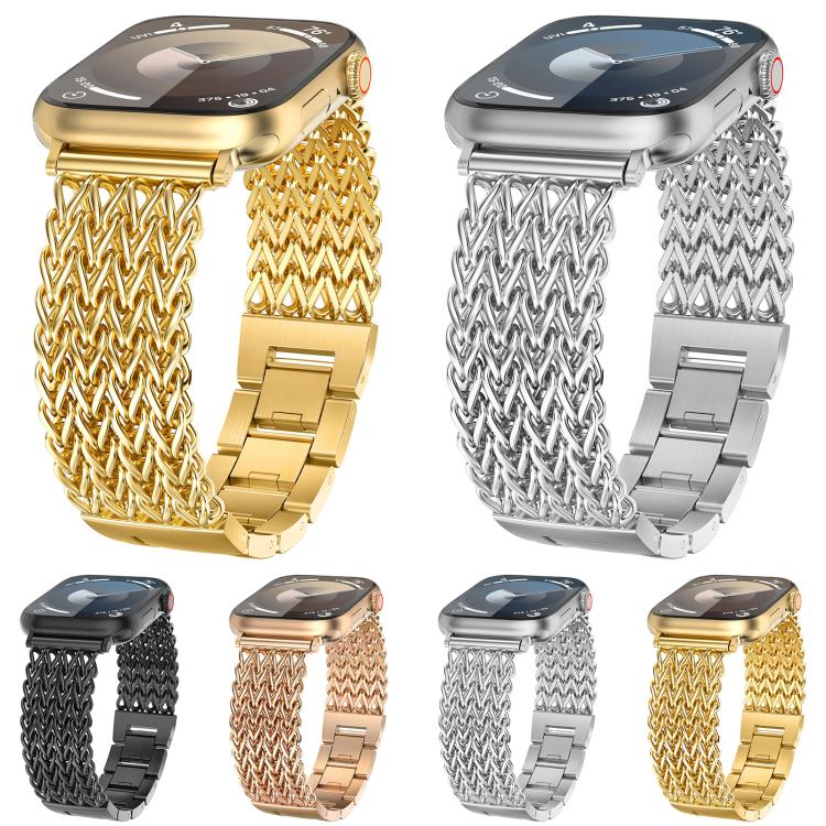 xDfind Herringbone Braided Stainless Steel Watch Band, For Apple Watch 42 / 44 / 45 / 46 / 49mm, For Apple Watch 38 / 40 / 41 / S10 42mm