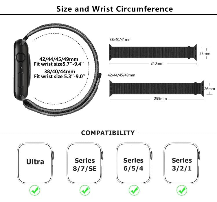 Basic Nylon Loop Watch Band with 3D Curved Film, For Apple Watch Series 10 46mm, For Apple Watch Series 10 42mm, For Apple Watch Series 44mm