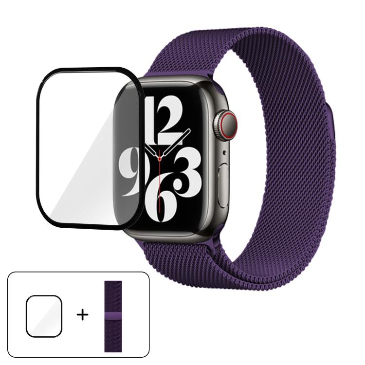 Milanese Stainless Steel Watch Band with 3D Curved Film, For Apple Watch Series 40mm, For Apple Watch Ultra 2 / 1 49mm, For Apple Watch Series 45mm