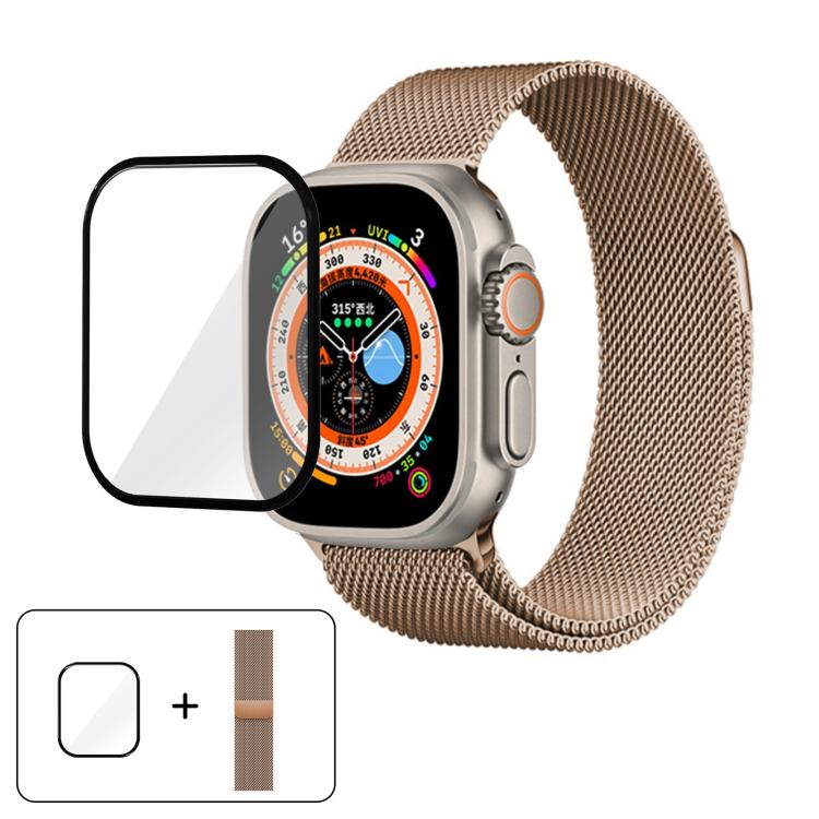 Milanese Stainless Steel Watch Band with 3D Curved Film, For Apple Watch Series 40mm, For Apple Watch Ultra 2 / 1 49mm, For Apple Watch Series 45mm