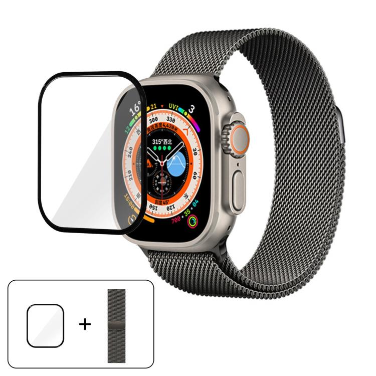Milanese Stainless Steel Watch Band with 3D Curved Film, For Apple Watch Series 40mm, For Apple Watch Ultra 2 / 1 49mm, For Apple Watch Series 45mm