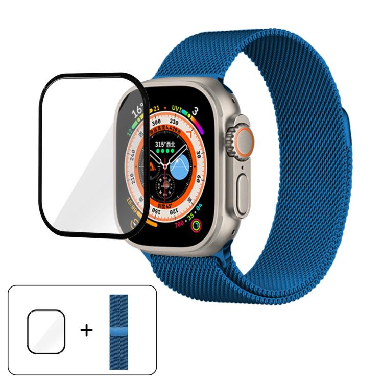 Milanese Stainless Steel Watch Band with 3D Curved Film, For Apple Watch Series 40mm, For Apple Watch Ultra 2 / 1 49mm, For Apple Watch Series 45mm