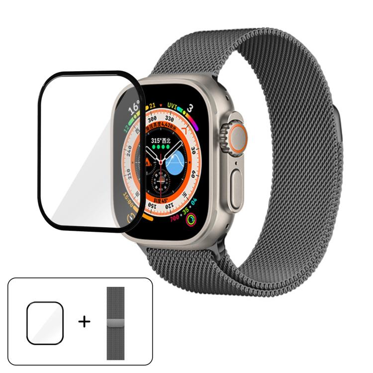 Milanese Stainless Steel Watch Band with 3D Curved Film, For Apple Watch Series 40mm, For Apple Watch Ultra 2 / 1 49mm, For Apple Watch Series 45mm