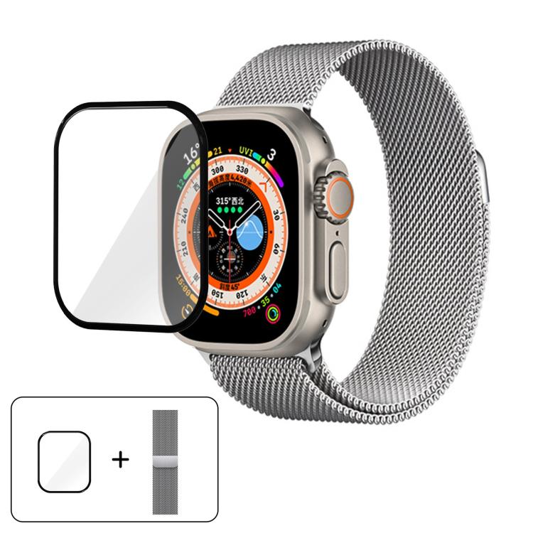 Milanese Stainless Steel Watch Band with 3D Curved Film, For Apple Watch Series 40mm, For Apple Watch Ultra 2 / 1 49mm, For Apple Watch Series 45mm