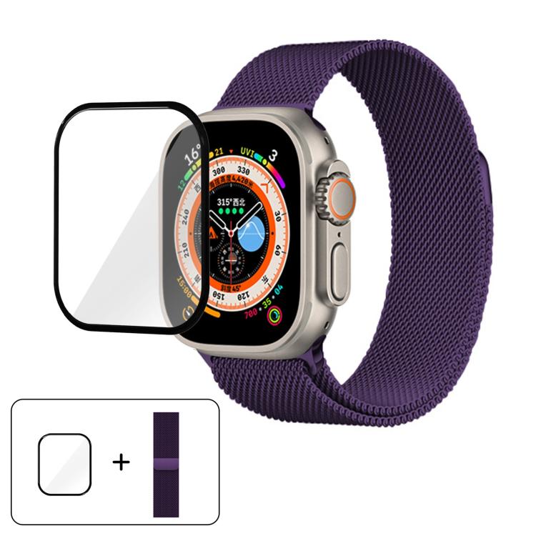 Milanese Stainless Steel Watch Band with 3D Curved Film, For Apple Watch Series 40mm, For Apple Watch Ultra 2 / 1 49mm, For Apple Watch Series 45mm