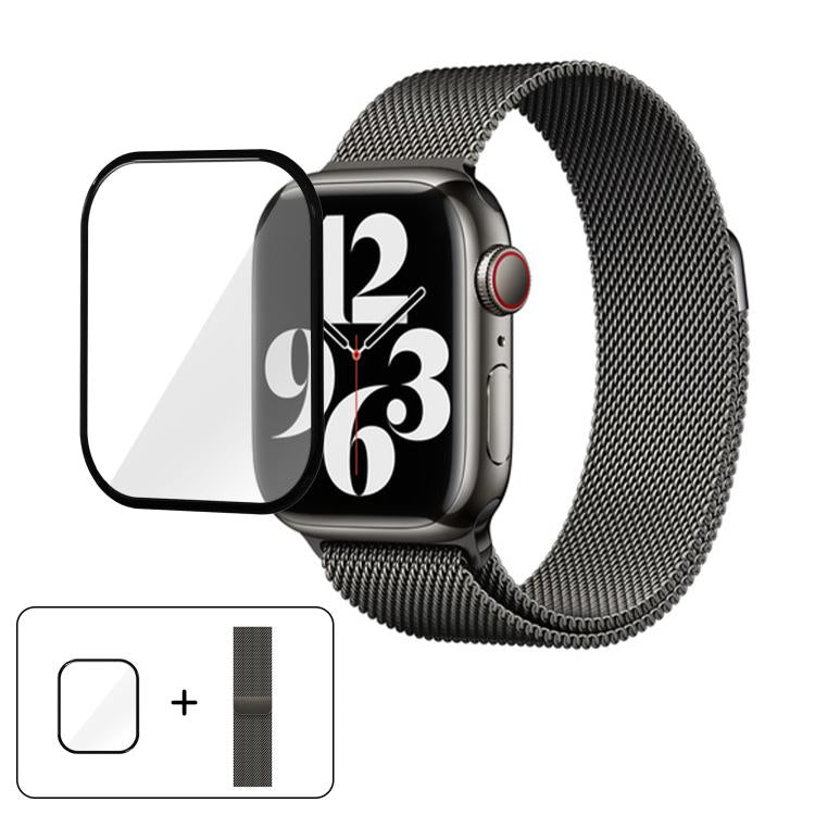 Milanese Stainless Steel Watch Band with 3D Curved Film, For Apple Watch Series 40mm, For Apple Watch Ultra 2 / 1 49mm, For Apple Watch Series 45mm