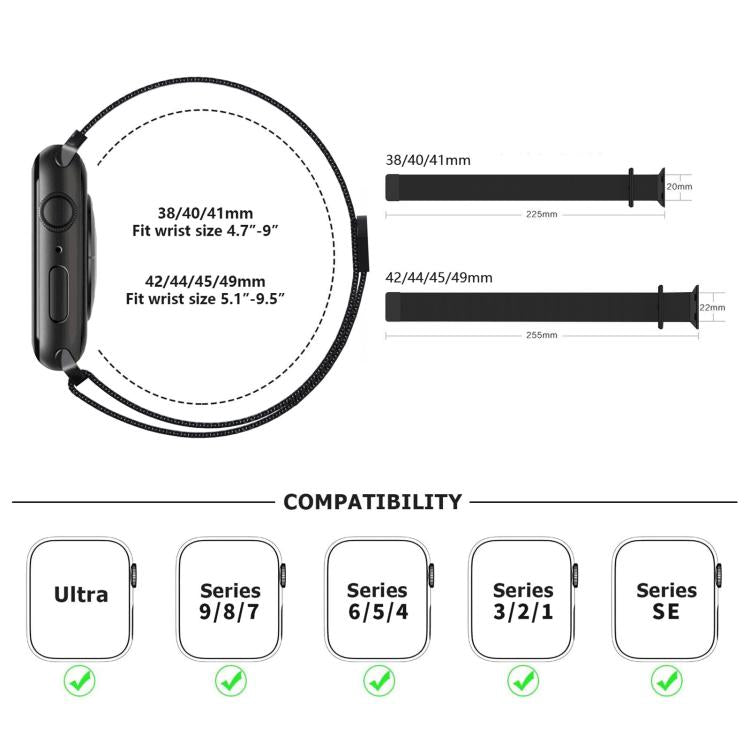 Milanese Stainless Steel Watch Band with 3D Curved Film, For Apple Watch Series 40mm, For Apple Watch Ultra 2 / 1 49mm, For Apple Watch Series 45mm