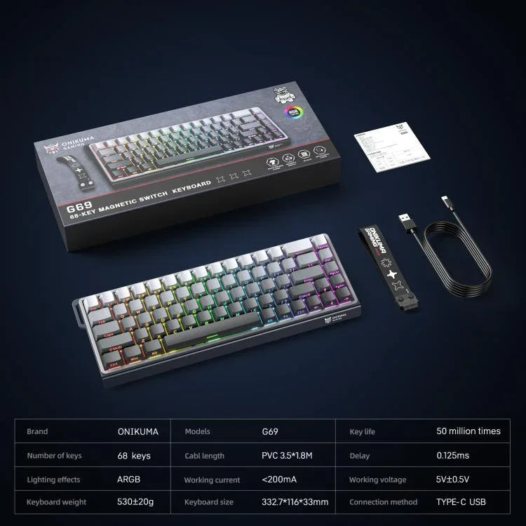 ONIKUMA G69 68 Keys RGB Lighting Wired Magnetic Axis Keyboard