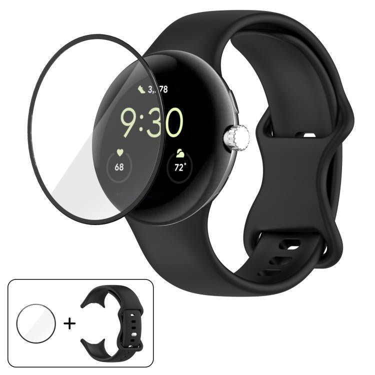 Butterfly Buckle Silicone Watch Band with 3D Curved Film, For Google Pixel Watch 3 45mm, For Google Pixel Watch 3 41mm, For Google Pixel Watch 2, For Google Pixel Watch