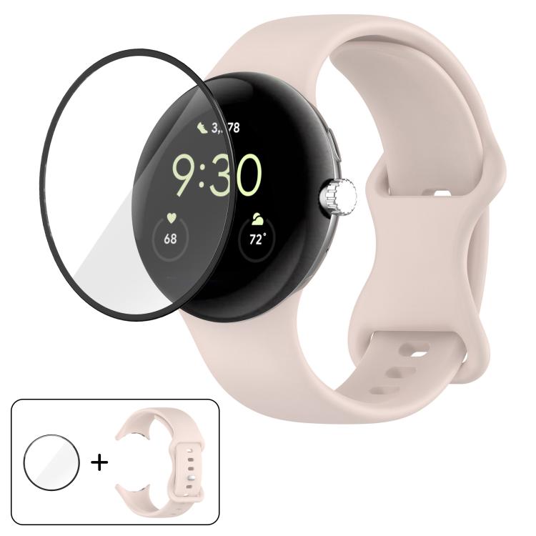 Butterfly Buckle Silicone Watch Band with 3D Curved Film, For Google Pixel Watch 3 45mm, For Google Pixel Watch 3 41mm, For Google Pixel Watch 2, For Google Pixel Watch