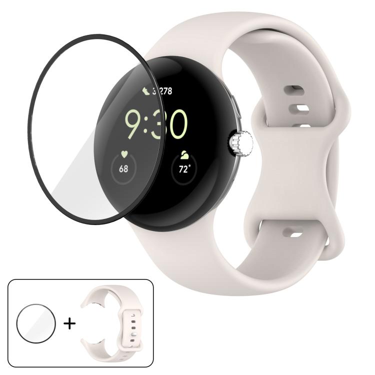 Butterfly Buckle Silicone Watch Band with 3D Curved Film, For Google Pixel Watch 3 45mm, For Google Pixel Watch 3 41mm, For Google Pixel Watch 2, For Google Pixel Watch