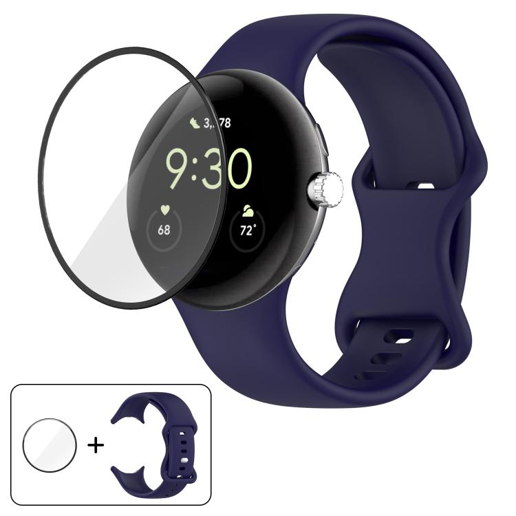 Butterfly Buckle Silicone Watch Band with 3D Curved Film, For Google Pixel Watch 3 45mm, For Google Pixel Watch 3 41mm, For Google Pixel Watch 2, For Google Pixel Watch