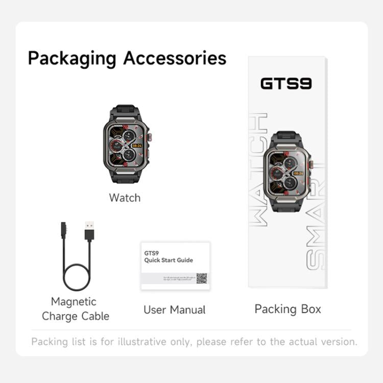 GTS9 1.96 inch TFT Screen Outdoor Rugged Smart Watch 3ATM Waterproof