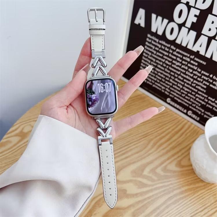 xDfind V-shaped Metal Hybrid Leather Watch Band, For Apple Watch 42 / 44 / 45 / 46 / 49mm, For Apple Watch 38 / 40 / 41 / S10 42mm