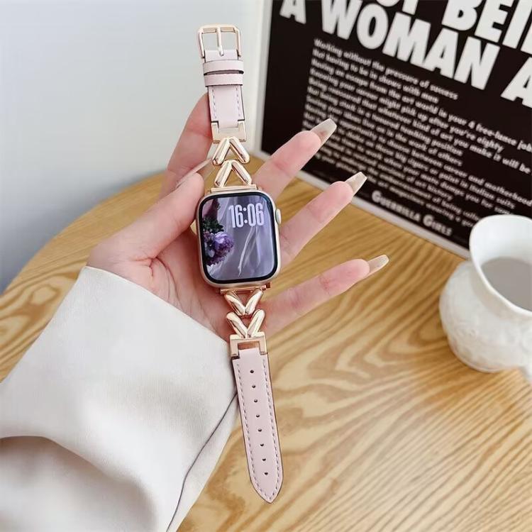 xDfind V-shaped Metal Hybrid Leather Watch Band, For Apple Watch 42 / 44 / 45 / 46 / 49mm, For Apple Watch 38 / 40 / 41 / S10 42mm