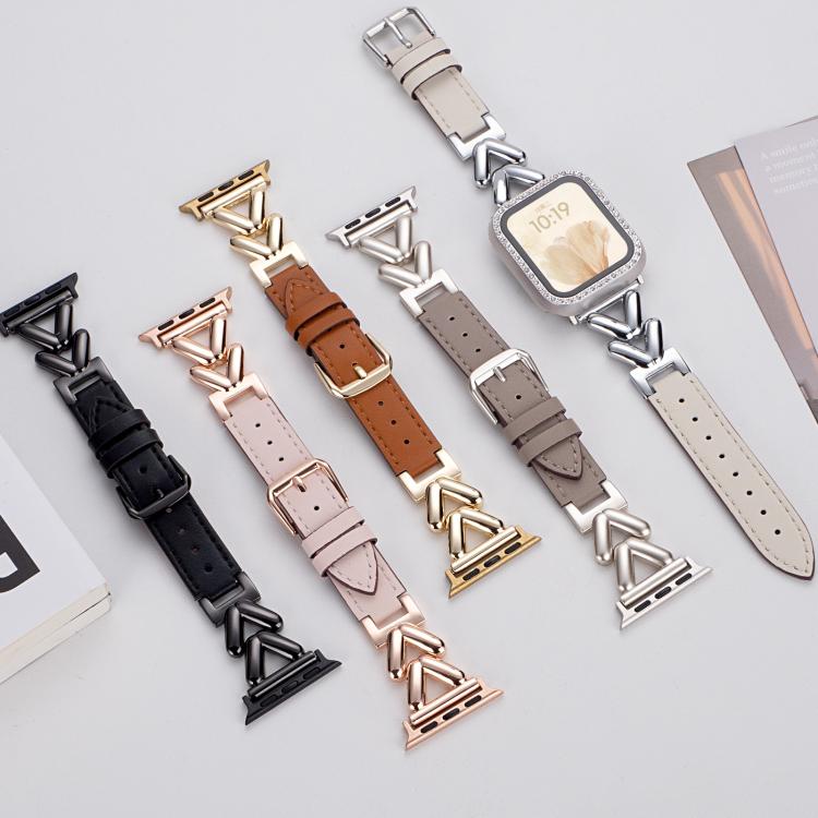 xDfind V-shaped Metal Hybrid Leather Watch Band, For Apple Watch 42 / 44 / 45 / 46 / 49mm, For Apple Watch 38 / 40 / 41 / S10 42mm