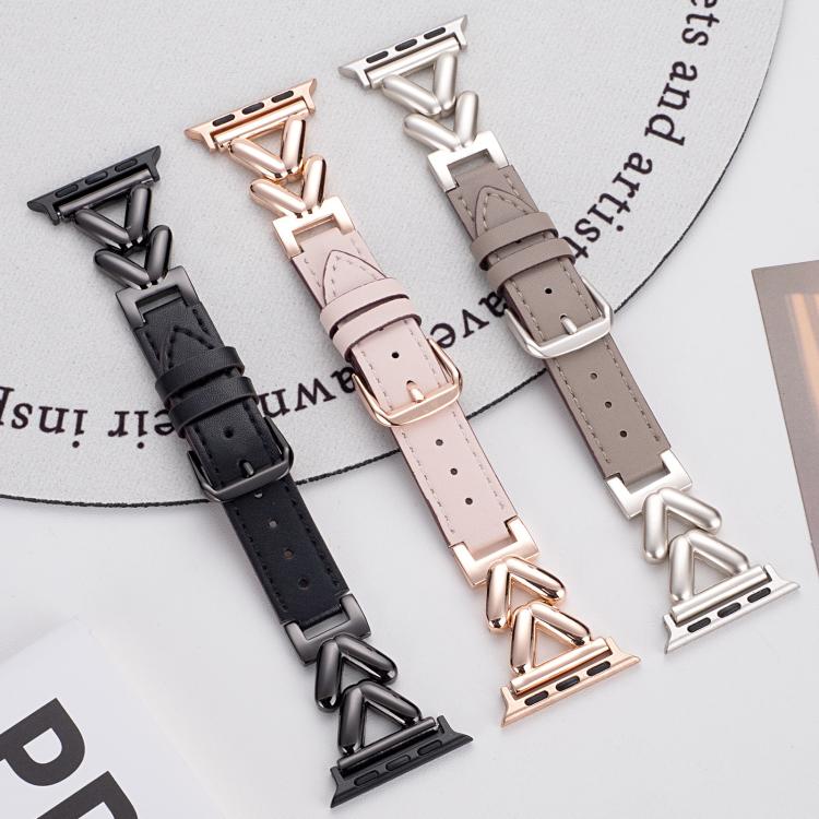 xDfind V-shaped Metal Hybrid Leather Watch Band, For Apple Watch 42 / 44 / 45 / 46 / 49mm, For Apple Watch 38 / 40 / 41 / S10 42mm