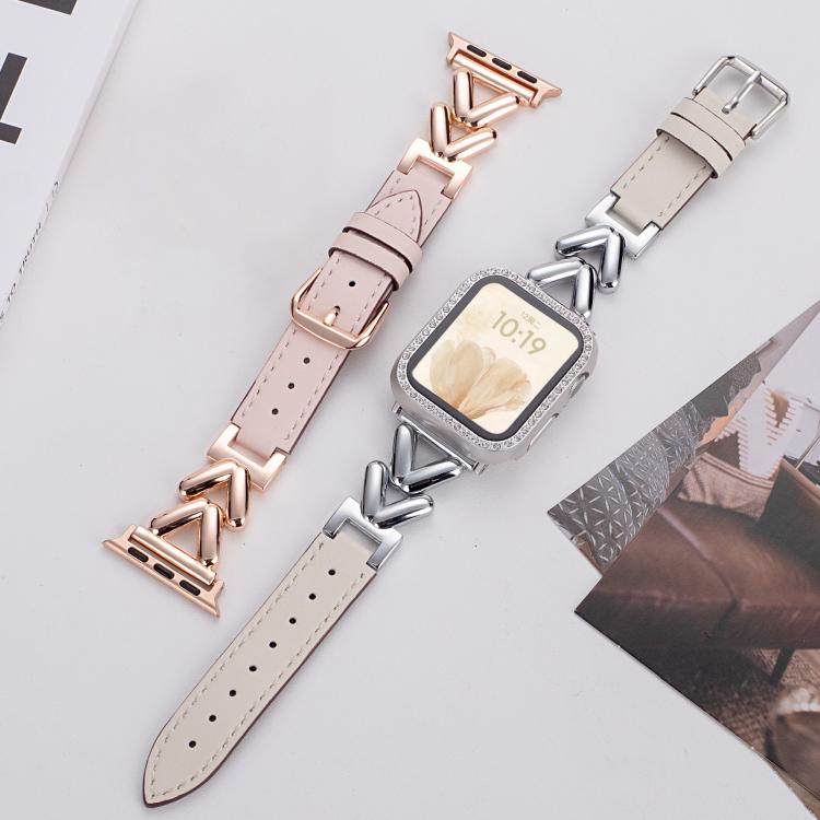 xDfind V-shaped Metal Hybrid Leather Watch Band, For Apple Watch 42 / 44 / 45 / 46 / 49mm, For Apple Watch 38 / 40 / 41 / S10 42mm