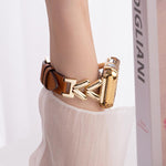 xDfind V-shaped Metal Hybrid Leather Watch Band, For Apple Watch 42 / 44 / 45 / 46 / 49mm, For Apple Watch 38 / 40 / 41 / S10 42mm