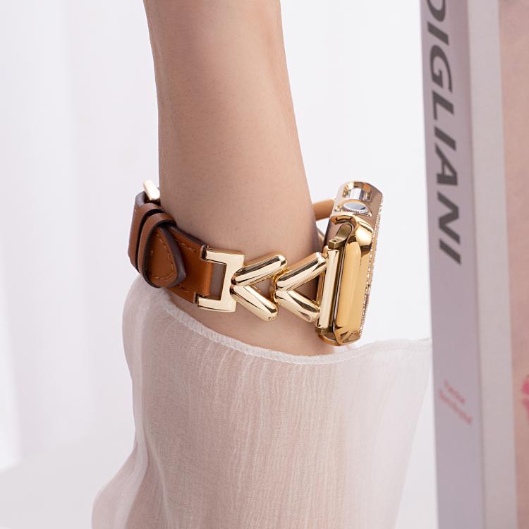 xDfind V-shaped Metal Hybrid Leather Watch Band, For Apple Watch 42 / 44 / 45 / 46 / 49mm, For Apple Watch 38 / 40 / 41 / S10 42mm