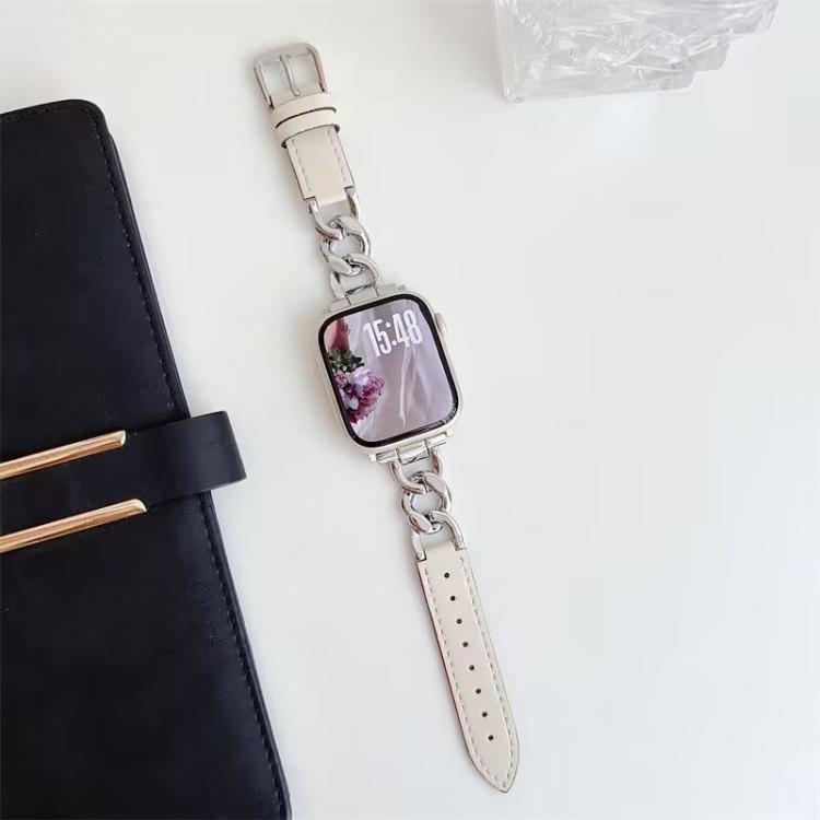 xDfind Denim Chain Metal Hybrid Leather Watch Band, For Apple Watch 42 / 44 / 45 / 46 / 49mm, For Apple Watch 38 / 40 / 41 / S10 42mm