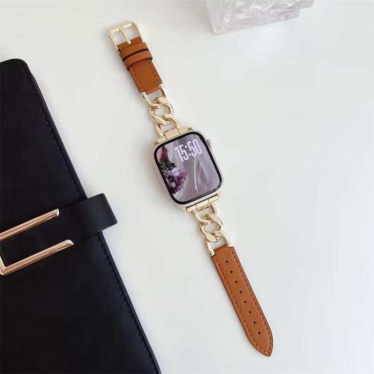 xDfind Denim Chain Metal Hybrid Leather Watch Band, For Apple Watch 42 / 44 / 45 / 46 / 49mm, For Apple Watch 38 / 40 / 41 / S10 42mm